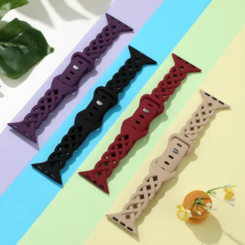 Miniatura 4 de iWabcertoo - Bandas delgadas de silicona compatibles con Apple Watch de 40mm, 38mm, 41mm, 44mm, 45mm, 46mm, 49mm, 42mm, con encaje trenzado floral