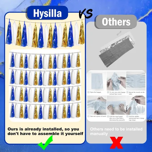 Miniatura 3 de 3P Guirnalda de borlas metálicas con flecos de oro blanco y azul marino, banderines de borlas para desfiles, despedidas de soltera, bodas, Azul Oro