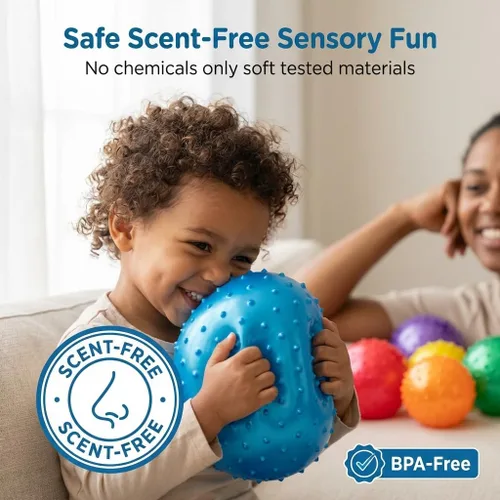 Miniatura 5 de Bedwina Knobby Balls - Bulk 7 Inch Sensory and Spiky Massage Stress Balls for Toddlers, with Pump, Fun & Bouncy for Toddler, Kids Party Favors