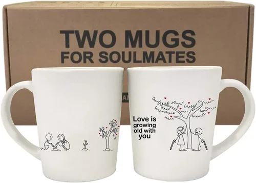 BoldLoft Envejece contigo Tazas de café para parejas - Regalos para parejas para aniversario, boda, compromiso, San Valentín, regalos de cerámica
