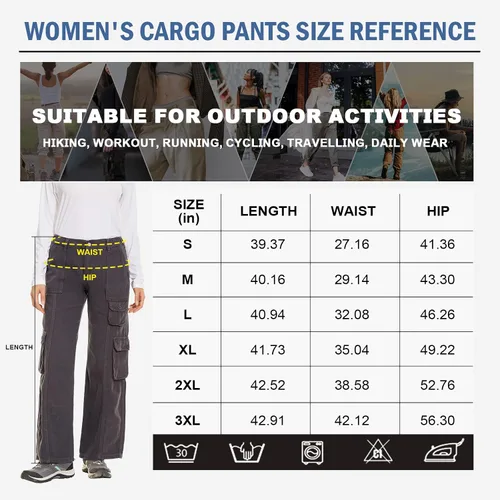 Miniatura 6 de Pantalones cargo de senderismo para mujer, de algodón, casuales, militares, con 7 bolsillos