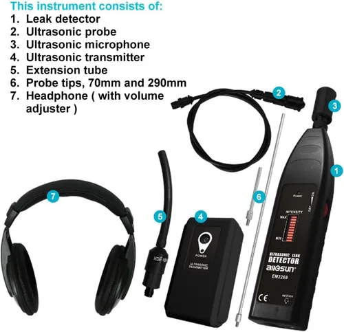 Miniatura 7 de allsun Pro Detector de Fugas Ultrasónico Transmisor Localizador de Ruidos Auto, Estetoscopio Electrónico Monitor de Ruidos de Máquinas HVAC