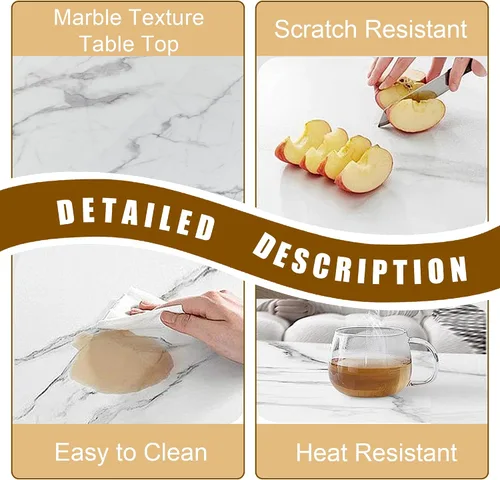 Miniatura 5 de Juego de mesa de comedor de 7 piezas, mesa de cocina de lujo de mármol sintético blanco de 70 pulgadas y 6 sillas copetudas de terciopelo beige