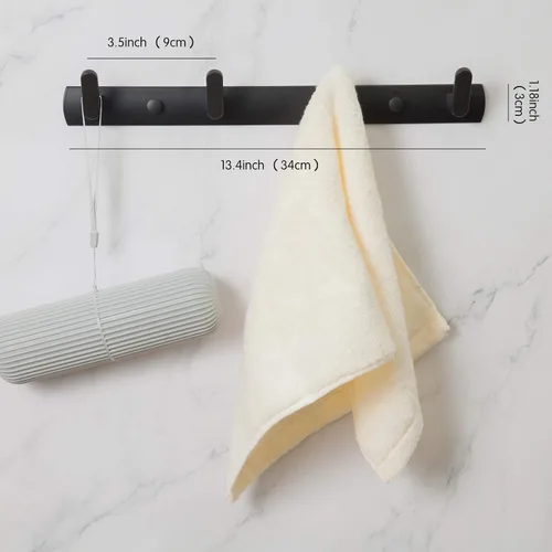 Miniatura 5 de 4 ganchos de pared negro mate para toallas de baño, de acero inoxidable, resistente, para colgar abrigos, percheros decorativos para colgar