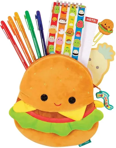 Fashion Angels Squishmallows All About Carl The Cheeseburger - Juego de papelería - Incluye bolsa para lápices Carl - más de 1200 calcomanías