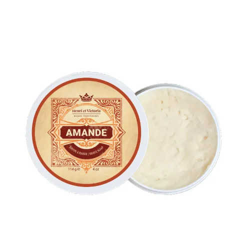 Henri et Victoria Jabón de afeitar tradicional para hombres | Fragancia Amande | Afeitado suave, enjabona bien, aroma de larga duración | Hecho en
