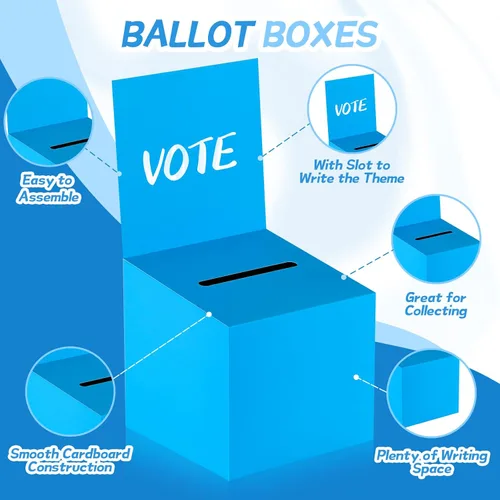 Miniatura 3 de Paquete de 12 Cajas Azules de Papel para Sorteos con Ranuras, Cajas de Sugerencias de Cartón para Recaudación de Fondos con Tapa Extraíble
