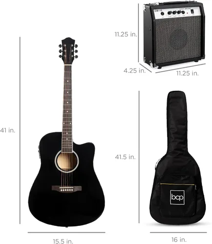 Miniatura 8 de Best Choice Products Juego de iniciación de guitarra acústica y eléctrica para principiantes con 41 pulgadas, diseño de corte total en madera, bolsa