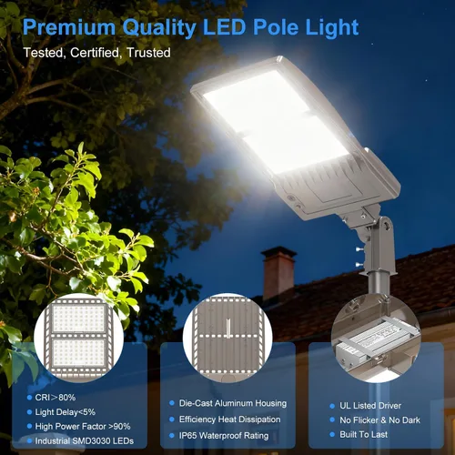 Miniatura 5 de Paquete de 2 luces LED de estacionamiento de 320 W, 48,000 lm, listado por UL, 320 W, 256 W, 192 W, ajustable, caja de zapatos, luz de poste