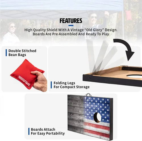 Miniatura 3 de Wild Sports Juego de Cornhole para exteriores de 2'x3' o 2'x4', bandera de Estados Unidos o opciones de madera natural con bolsa de transporte