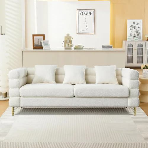 Miniatura 3 de mikibama Juego de sofá Teddy de lujo para sala de estar, muebles de decoración moderna, sofá seccional, sofá de 3 plazas y loveseat con 5 almohadas