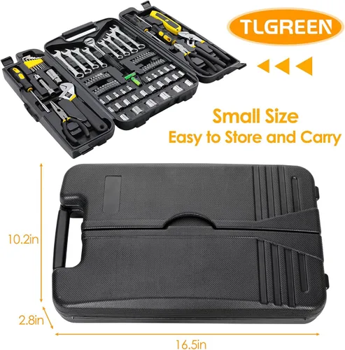 Miniatura 3 de TLGREEN Juego de herramientas de 95 piezas, kit de herramientas, juego de herramientas de mecánico, caja de herramientas portátil con llave Amarillo