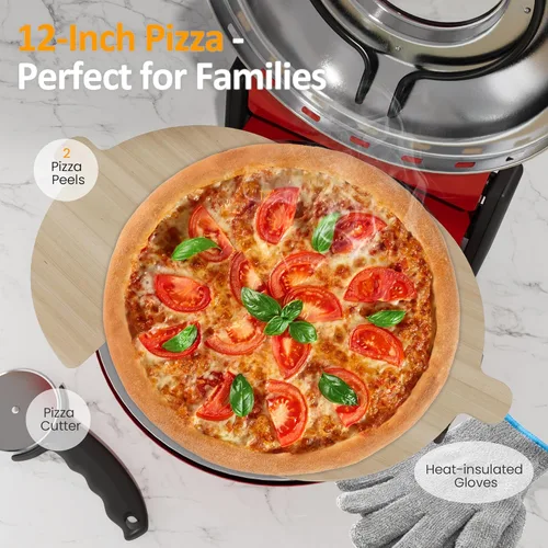 Miniatura 6 de Sunvivi Horno eléctrico para pizza de interior: máquina de pizza de encimera con perilla de control de temperatura, calienta hasta 770 ℉, calentador