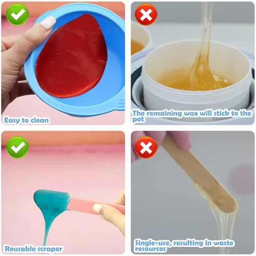 Miniatura 4 de Forros calentadores de cera de silicona con varillas de espátula, 2 cuencos antiadherentes reutilizables de cera para eliminación del vello