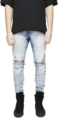 HUNGSON Pantalones de mezclilla elásticos ajustados para hombre, jeans ajustados rasgados para hombre, pantalones de pierna recta desgastados,