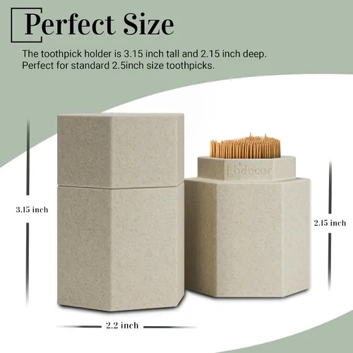 Miniatura 2 de Soporte para palillos de dientes, dispensador de palillos de dientes con tapa, color beige