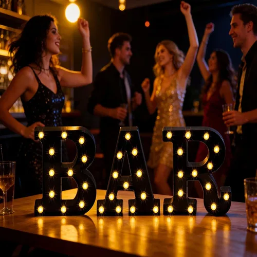 Miniatura 5 de Mudder 3 letreros iluminados de marquesina de 8.9 x 23.7 x 1.8 pulgadas, letrero de barra con luz LED, letras del alfabeto, luz nocturna alimentada