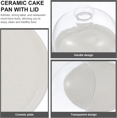 Miniatura 8 de Angoily Cloche - Plato de cerámica con cúpula de cristal para tartas con tapa de cúpula, soporte de exhibición de queso con cubierta de vidrio