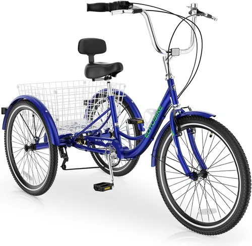 Miniatura 10 de MOPHOTO Triciclo para adultos de 7 velocidades, 20/24/26 pulgadas, triciclo para adultos con canasta trasera grande, 350 libras de capacidad