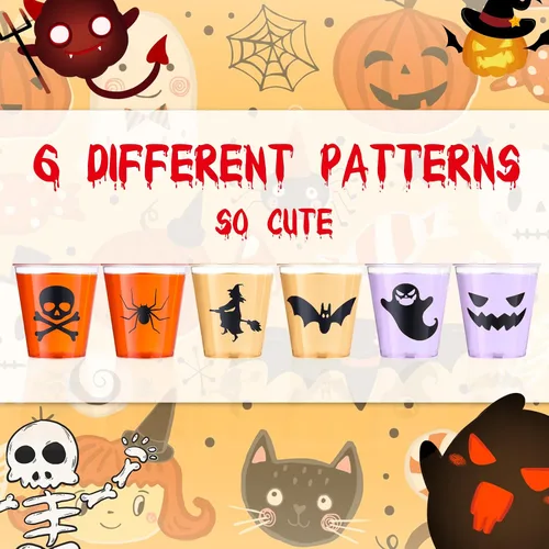 Miniatura 2 de Mumufy 120 vasos de chupito de plástico de Halloween de 1.69 onzas desechables para fiestas, vasos de calabaza y fantasmas, muestra clara, tazas