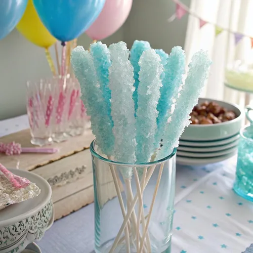 Miniatura 3 de Palitos de caramelo de roca extragrandes: 6 paletas de algodón azul claro, envueltas individualmente, palitos de cristal de caramelo Espeez Rock