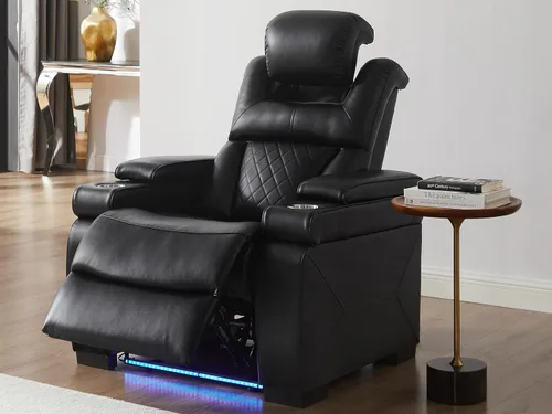 Miniatura 8 de THSUPER Sillón reclinable de cuero transpirable y sofá de dos plazas con luz LED, sofá reclinable para cine en casa con reposacabezas ajustable/luz