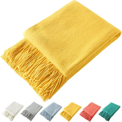 Miniatura 13 de Homiest - Manta decorativa de punto con flecos, manta ligera y suave tejida de acrílico con borlas para sofá, sillón, cama