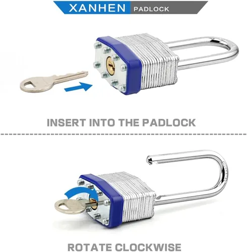 Miniatura 4 de Candados con cerradura para exteriores, cerradura de llave, candados con la misma llave, candados con llave de acero laminado con grillete largo