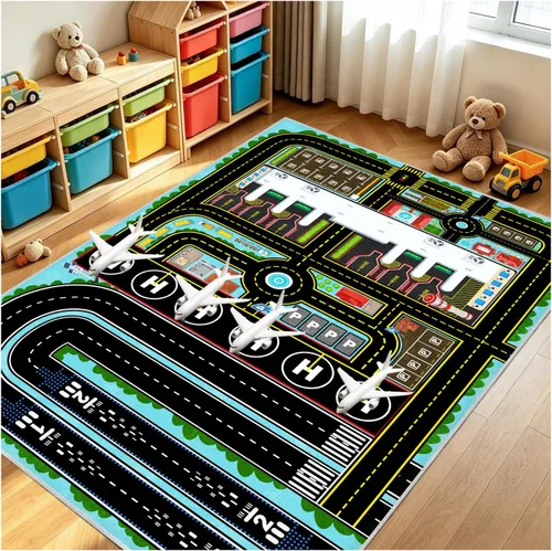 Alfombra de coche para niños, alfombra de avión, alfombra de juego para autos de juguete, alfombra de pista de estacionamiento del aeropuerto,