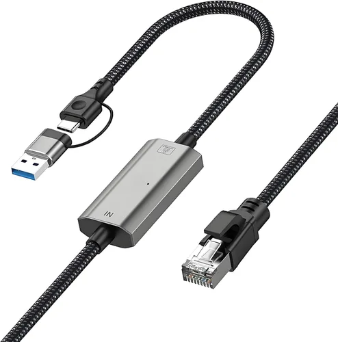 Adaptador USB C a Ethernet de 4 pies, cable de red LAN Gigabit 2 en 1 USB-C/USB 3.0 a RJ45 Gigabit, 1000 Mbps conectado directamente, cable Ethernet