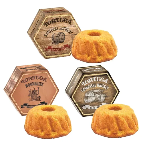TORTUGA Southern Trio Paquete de regalo – Whisky Tennessee, Borbon Kentucky y pastel de manzana Moonshine – Mini pasteles de 3 – 4 onzas – El regalo