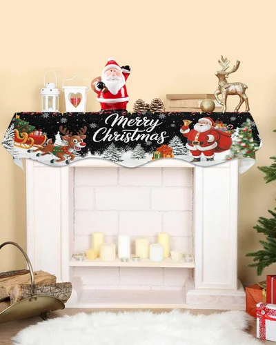 Miniatura 2 de Bufanda de repisa de Navidad de 60 x 17 pulgadas, decoración de chimenea de Papá Noel de Navidad color negro, cubierta de mantel de invierno