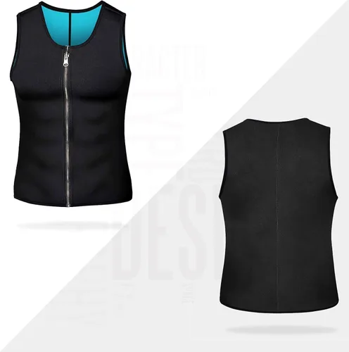 Miniatura 6 de NonEcho - Chaleco de sauna para hombre, chaleco de sudor caliente, entrenador de cintura de neopreno, camiseta sin mangas, moldeador, camiseta Negro
