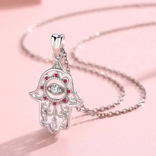 Miniatura 6 de Aniu Joyería de plata de ley 925 Hamsa de Fátima para mujer con circonita cúbica, viene con caja de regalo negra