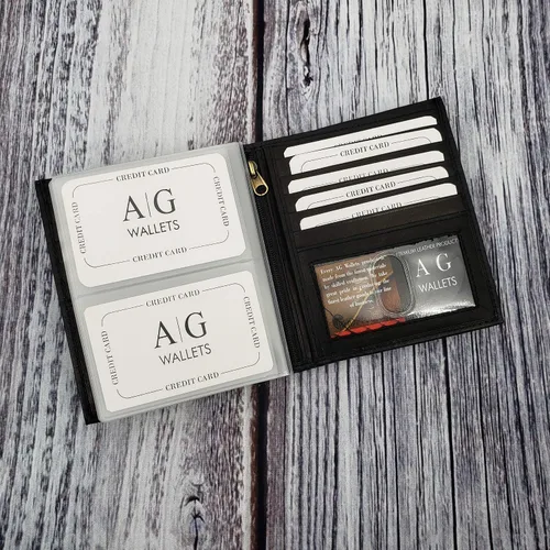 Miniatura 6 de ag wallets Cartera europea plegable de cuero genuino RFID para hombre Hipster 2 ventanas de identificación