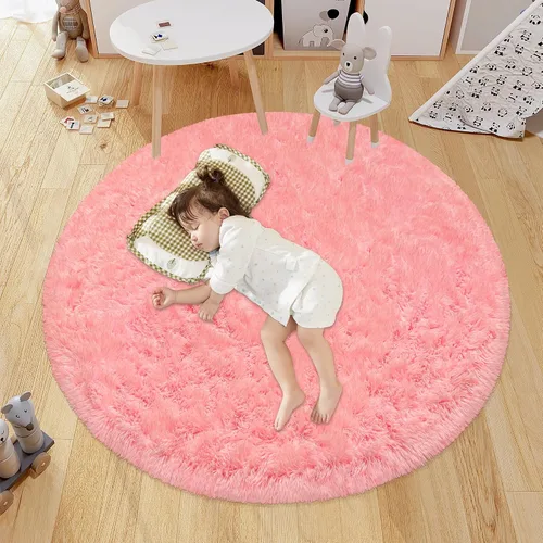 Miniatura 9 de Alfombra circular pequeña para dormitorio, 2 x 2 pies, color azul, para decoración de habitación de niños, redonda esponjosa para guardería