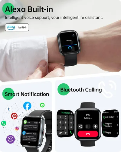 Miniatura 2 de Relojes inteligentes para mujeres y hombres, reloj inteligente Alexa HD de 1.83 pulgadas para Android y iPhone (llamadas/SMS/recordatorios), reloj