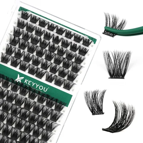 Miniatura 11 de KEYYOU Racimos de pestañas, 96 piezas de extensiones de pestañas DIY, rizado D de 16 mm, negro, realista, no irritante, fácil de colocar en casa