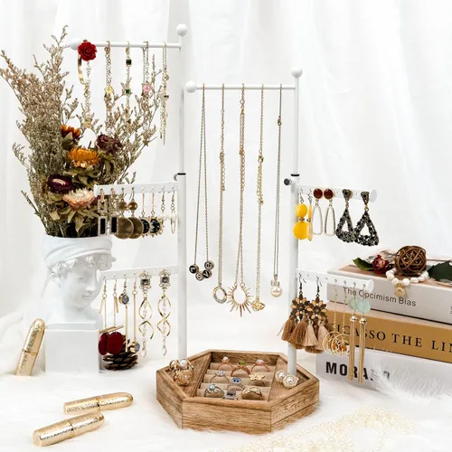 Miniatura 7 de Soporte organizador de joyas, soporte de 6 niveles para joyas con altura ajustable, organizador de exhibición y almacenamiento para aretes, anillos
