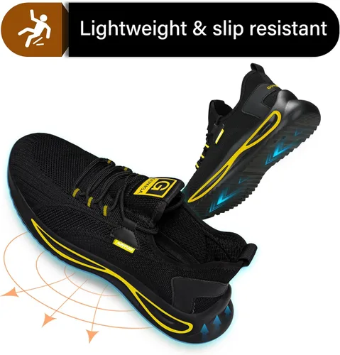 Miniatura 5 de GLANOUDUN Zapatos con punta de acero para hombre, zapatos de trabajo para hombres, zapatos de seguridad ligeros y cómodos, puntera de acero, zapatos