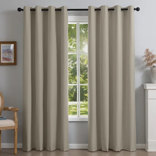 Miniatura 16 de NFPA701 Cortinas estándar ignífugas sin flúor de 63 pulgadas, 2 paneles, cortinas 100% opacas para dormitorio, sala de estar, cortina