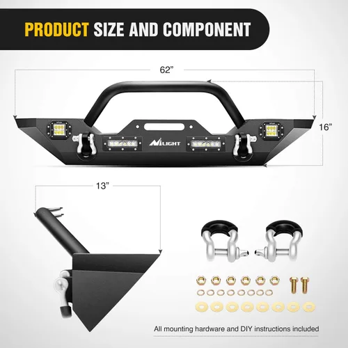 Miniatura 2 de Nilight - Parachoques delanteros compatibles con Jeep Wrangler JK/JKU de 2007, 2008, 2009, 2010, 2011, 2012, 2013, 2014, 2015, 2016, 2017 y 2018