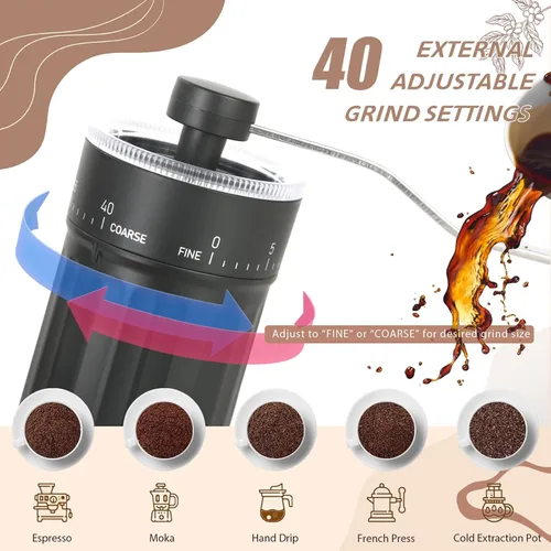 Miniatura 2 de Molinillo de café manual, 40 ajustes externos ajustables, molinillo de grano de café de cerámica cónica portátil, molinillo de café de manivela