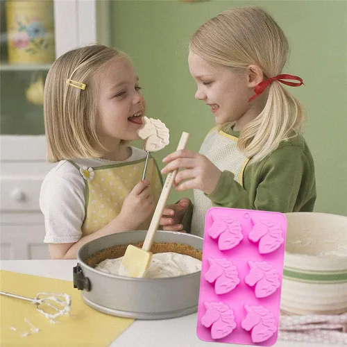 Miniatura 6 de Fewo Molde de silicona antiadherente con forma de unicornio de 6 cavidades, para tartas de fiesta, jabones, bombas de baño, chupitos de gelatina