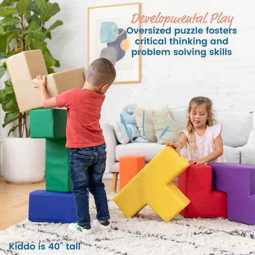 Miniatura 3 de ECR4Kids SoftZone Bloques de construcción inteligentes de espuma, rompecabezas de espuma, surtidos, 7 piezas