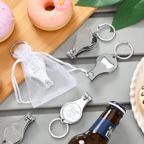 Miniatura 5 de Kanayu Llavero con clip de uñas, abrebotellas, regalo de boda a granel con cordón blanco, bolsa de organza para baby shower, regalo de fiesta