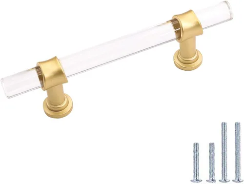 Miniatura 9 de homdiy LS9165GD76 - Tiradores acrílicos de latón cepillado para cajones, manijas de gabinete transparentes para cajones de tocador, manijas