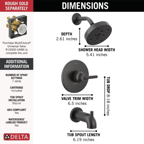 Miniatura 4 de Delta Faucet - Kit de ducha modelo T14459, sin válvula Negro mate