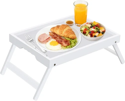 Miniatura 15 de Artmeer Bandeja de cama con patas plegables, desayuno de bambú en la cama para mesa de TV, bandeja de computadora portátil, comer, bandeja