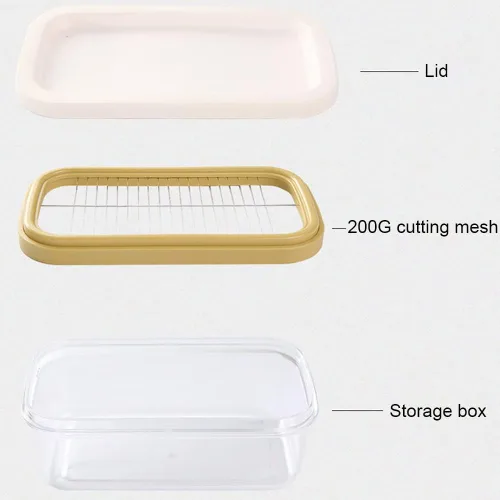 Miniatura 6 de Caja cortadora de mantequilla, plato de mantequilla de plástico con tapa, cortador de mantequilla de acero inoxidable, recipiente rectangular